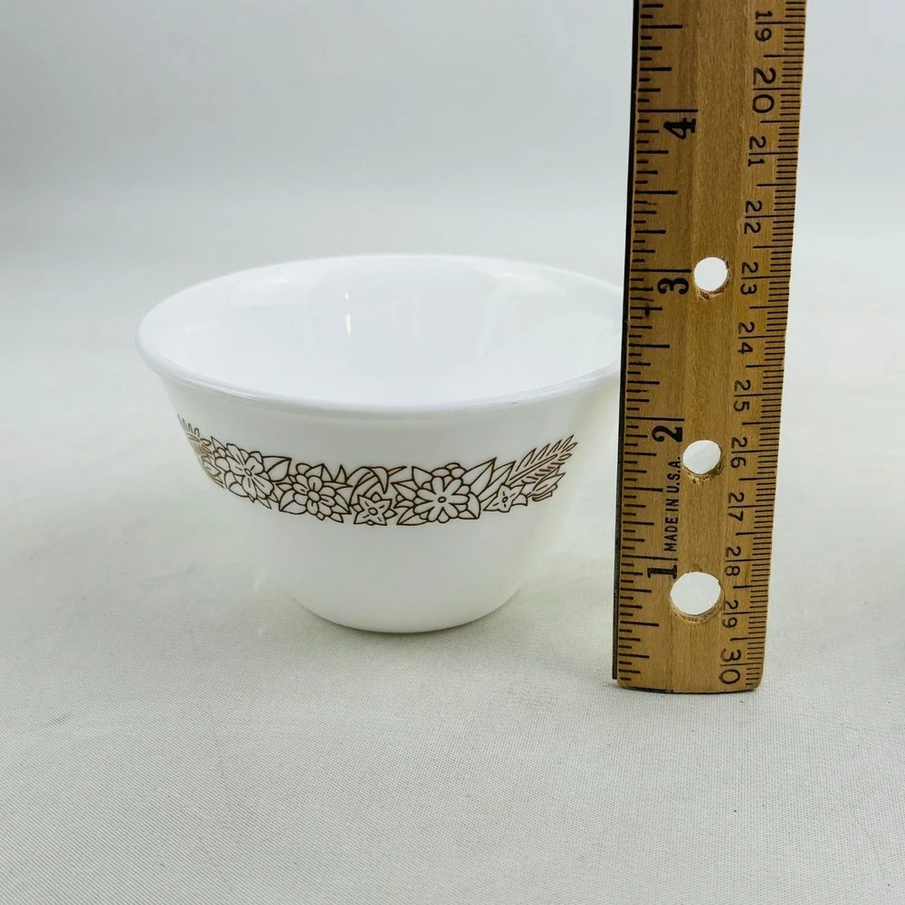 Corelle Woodland Brown 6 Flat Cup & Saucer Set Hook Handle Floral White Vintage‎